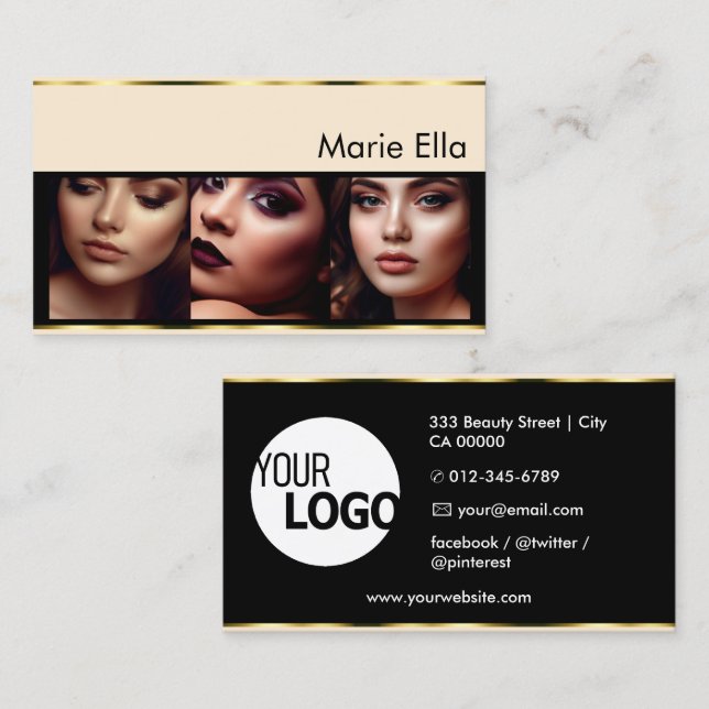 Smart Cream Yellow Gold with Logo Photos Clean  Business Card (Front/Back)