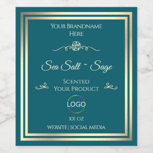Smart Dark Teal Product Label Gold Frame with Logo
