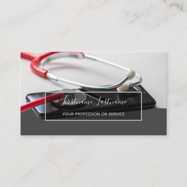 Smart doctor with digital Smartphone Stethoscope B Business Card (Front)