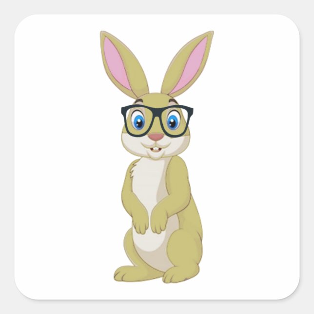 Smart easter bunny with glasses square sticker (Front)