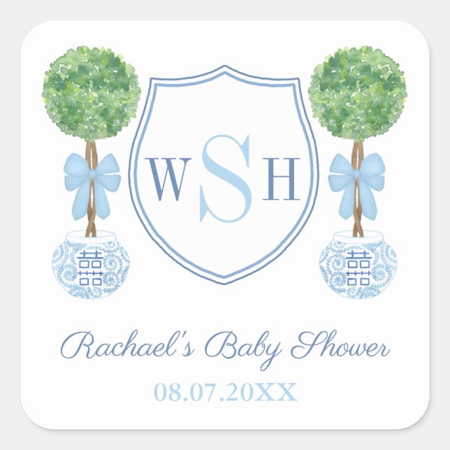 Smart Family Monogram Crest Boxwood Topiary Favour Square Sticker (Front)