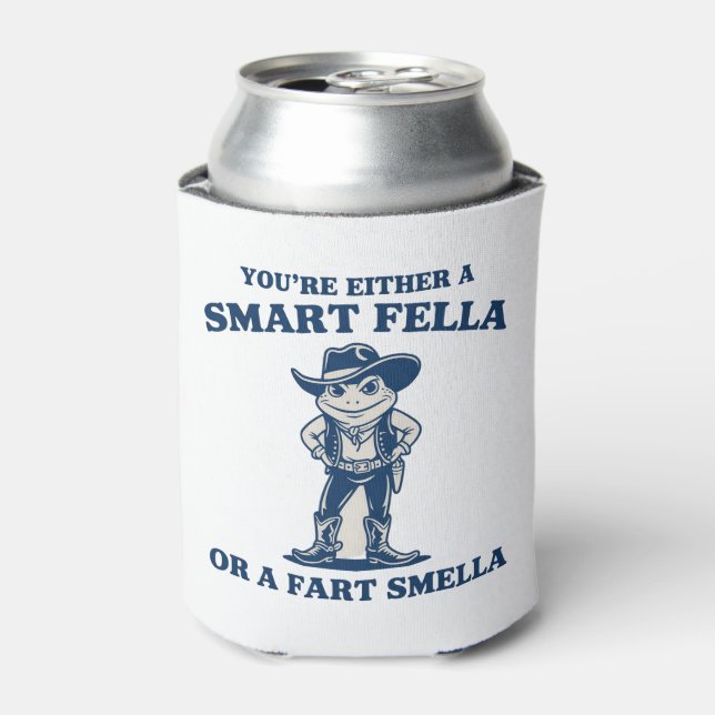 Smart Fella or Fart Smella Retro Frog Meme Funny Can Cooler (Can Front)