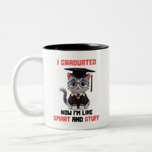 Smart Grad Congratulations,Funny Cat Graduation  Two-Tone Coffee Mug