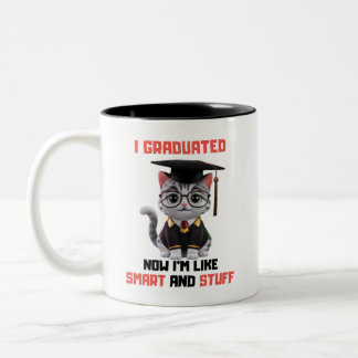 Smart Grad Congratulations,Funny Cat Graduation  Two-Tone Coffee Mug