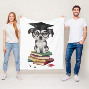 Smart Graduation Dog Sticker – Cute Pup with Glass Fleece Blanket