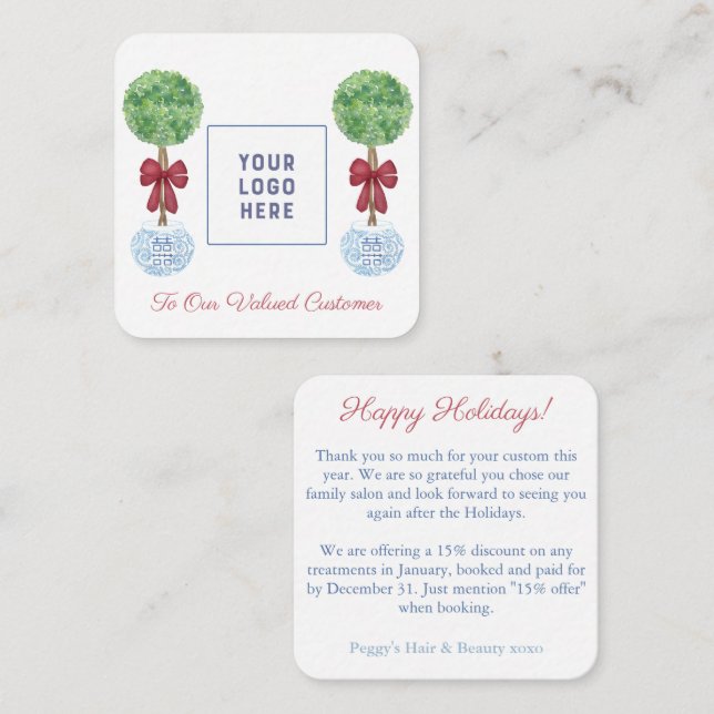 Smart Happy Holidays Customer Thank You With Logo Card (Front/Back)
