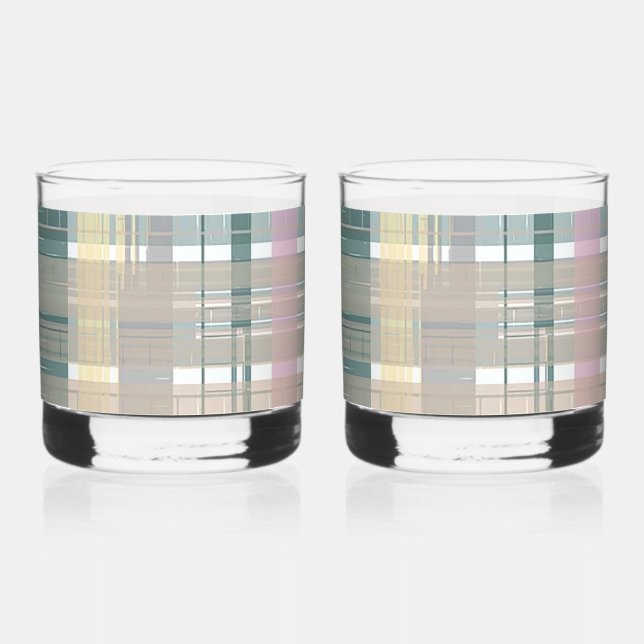 Smart Looking Coastal Plaid Style Print Whiskey Glass (Front)