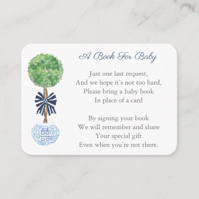 Smart Navy Blue Baby Shower Book Request Poem Enclosure Card (Front)