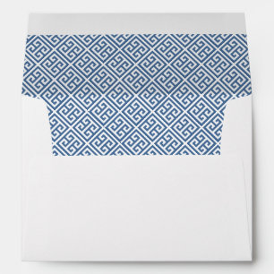 Smart Navy White Greek Key Lined Return Address Envelope