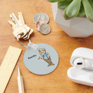 Smart Old Man Cartoon, Funny Elderly Wisdom Key Ring