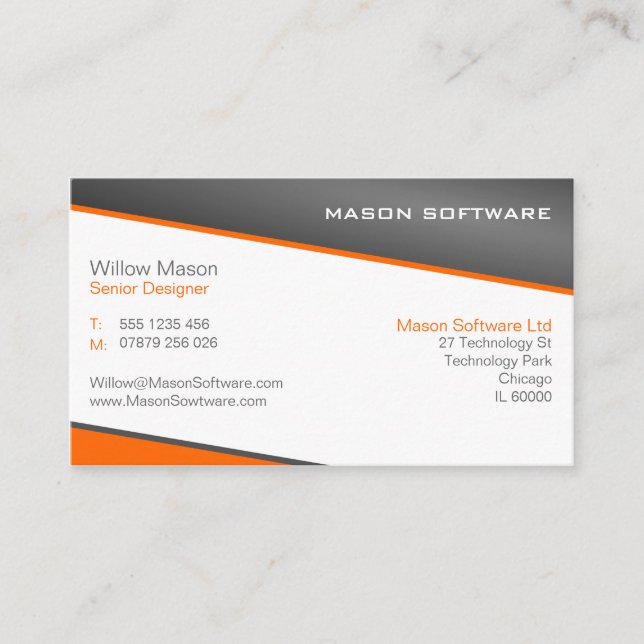Smart Orange and Grey Professional Business Card (Front)