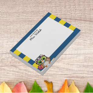 Smart Owl Blue Gold Personalised Teacher Post-it Notes
