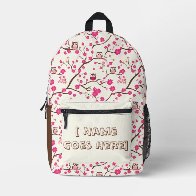 Smart Owls & Cherry Blossoms Printed Backpack (Front)