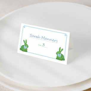 Smart Pale Blue Green Boxwood Bunny Spring Brunch Place Card