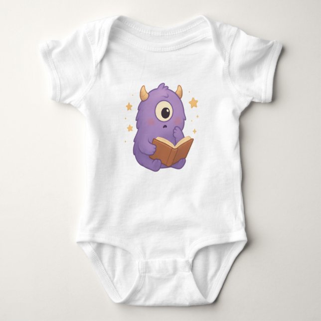 Smart Reading Monster Baby Bodysuit — Purple (Front)