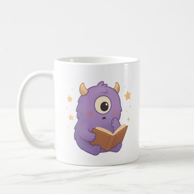 Smart Reading Monster Kids Mug — Purple Study (Left)
