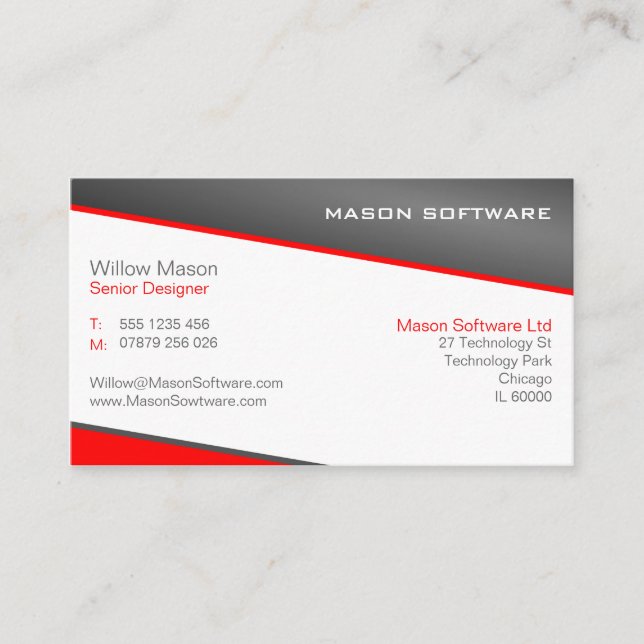 Smart Red and Grey Professional Business Card (Front)