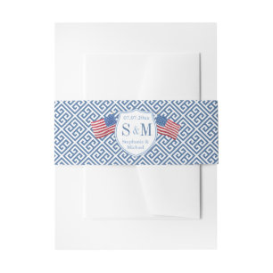Smart Red White Blue 4th July Wedding Invitation Belly Band