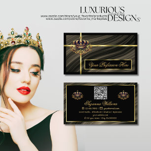 Smart Royal Brown Gold Crown with QR Code Noble Business Card