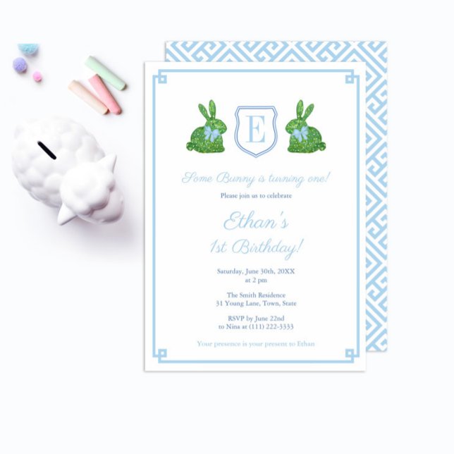 Smart Some Bunny Is One Boy 1st Birthday Party Invitation (Creator Uploaded)
