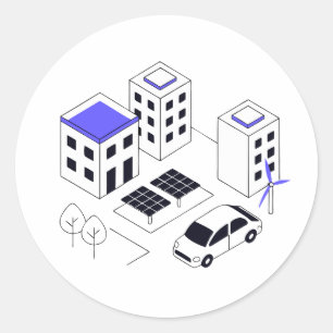 smart sustainable city, showcasing rooftops  classic round sticker