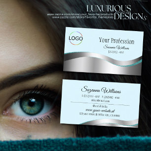 Smart Teal Wavy Silver Decor with Branding Logo Business Card