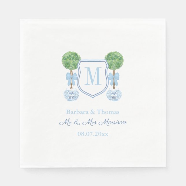 Smart Topiary Couples Wedding Crest Monogram Napkin (Front)