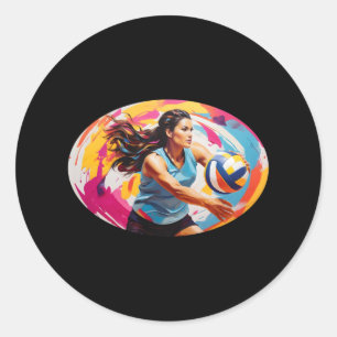 Smart Underhand Serve – Female Volleyball Player I Classic Round Sticker