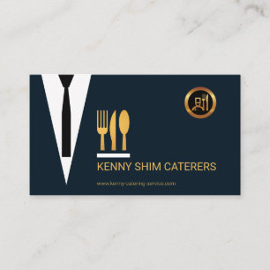 Smart Waiter's Blue Suit Gold Cutlery Utensils Business Card