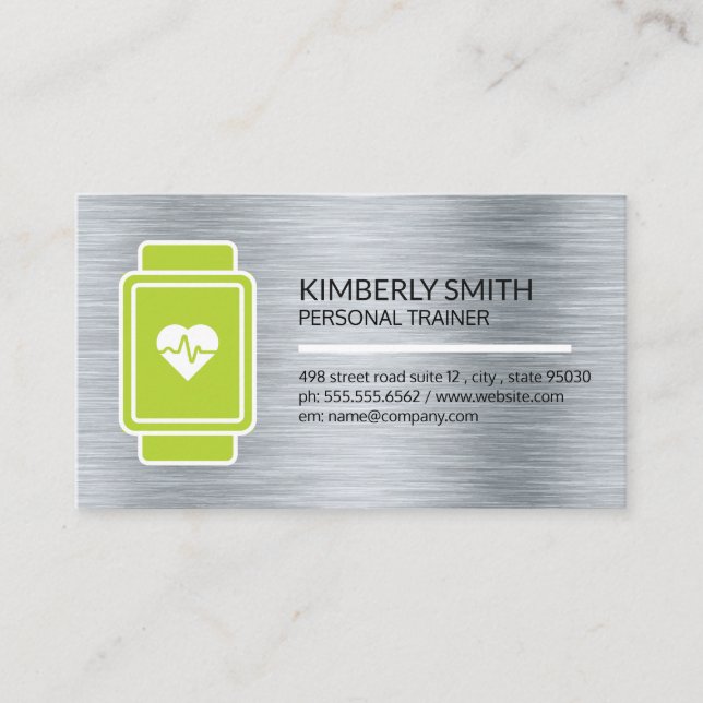 Smart Watch Heart Monitor | Metallic Background Business Card (Front)