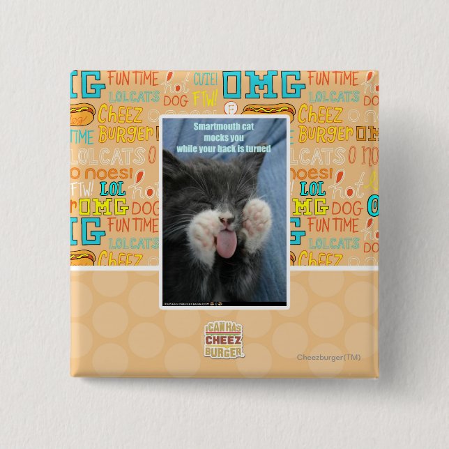 Smartmouth cat 15 cm square badge (Front)