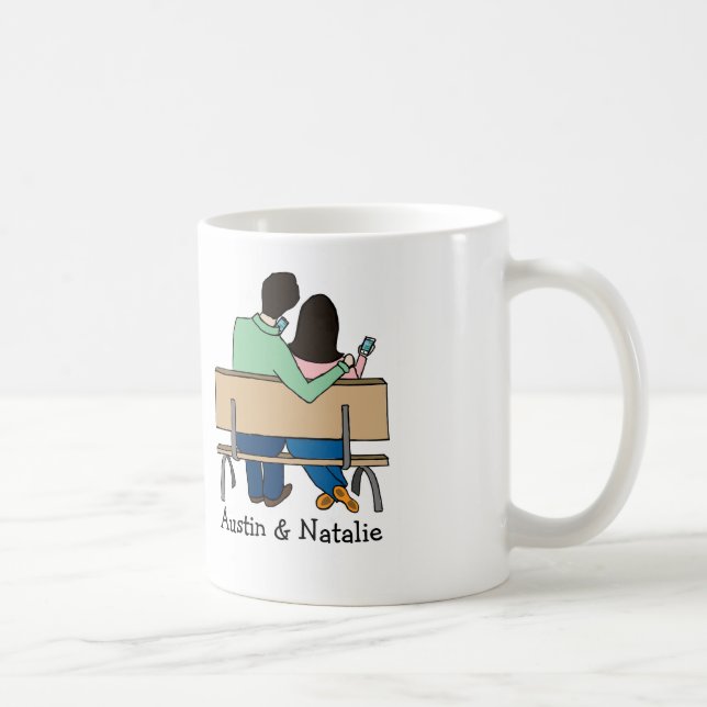 Smartphone loving couple- personalised cartoon mug (Right)