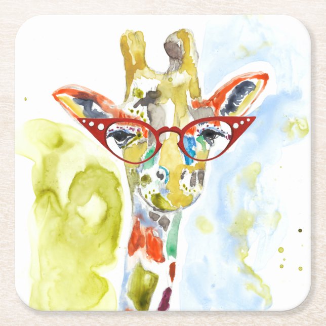 Smarty-Pants Giraffe Square Paper Coaster (Front)