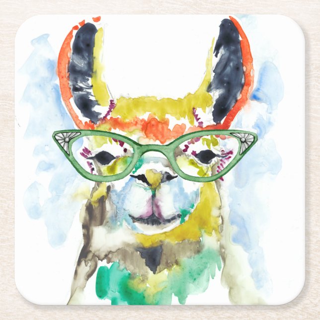 Smarty-Pants Llama Square Paper Coaster (Front)