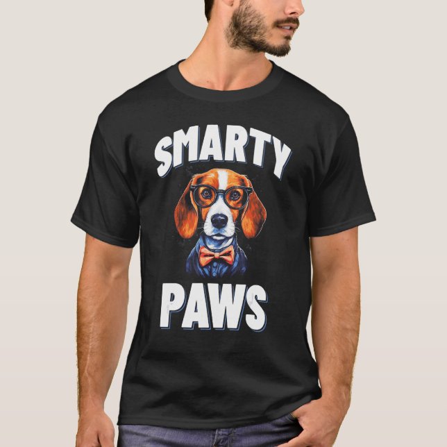 Smarty Paws   Beagle Dog Wearing Glasses T-Shirt (Front)