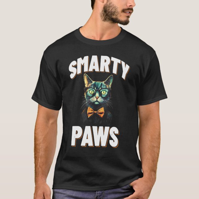 Smarty Paws   Cat Wearing Glasses T-Shirt (Front)