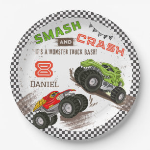 Smash and Crash Monster Truck 8th Birthday Party Paper Plate