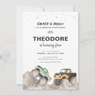 Smash & Crash Monster Truck Birthday Invitation