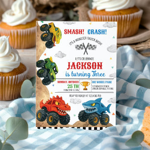 Smash Crash Monster Truck Kids Birthday Party Invitation