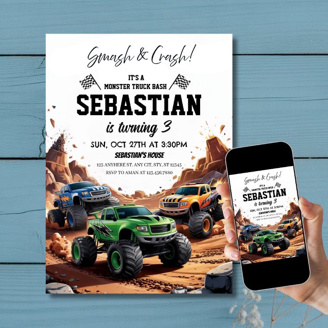 Smash & Crash Monster Truck Rally 3rd Birthday Invitation (Smash & Crash Monster Truck Rally 3rd Birthday Invitation
)