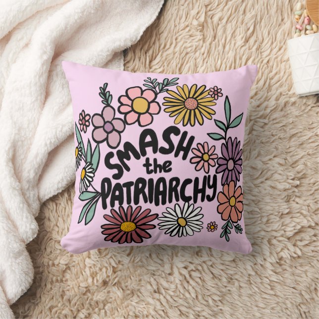 SMASH the PATRIARCHY Floral Cute Daisy Hand-Drawn Cushion (Blanket)