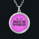 Smash the Patriarchy Pink Feminist Quote Eyes Silver Plated Necklace<br><div class="desc">A bold women's rights design featuring a woman's eyes above the words Smash the Patriarchy in cool,  grunge font on a hot pink background. Buy this gift for every strong woman you know to help them rise up and demand equality. Let's shatter that glass ceiling!</div>