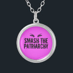 Smash the Patriarchy Pink Feminist Quote Eyes Silver Plated Necklace<br><div class="desc">A bold women's rights design featuring a woman's eyes above the words Smash the Patriarchy in cool,  grunge font on a hot pink background. Buy this gift for every strong woman you know to help them rise up and demand equality. Let's shatter that glass ceiling!</div>
