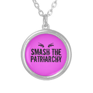 Smash the Patriarchy Pink Feminist Quote Eyes Silver Plated Necklace