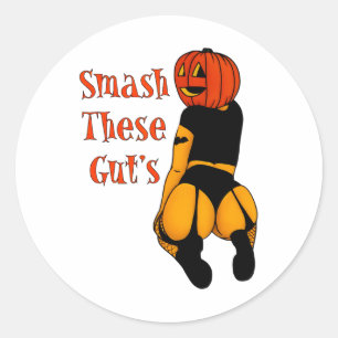Smash These Gut's Funny Pumpkin Halloween Joke Classic Round Sticker