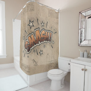 SMASH! Vintage Comic Book Steampunk Pop Art Shower Curtain