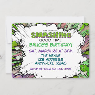 Smashing Green Purple Comic Birthday Invitation
