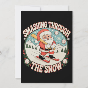 Smashing Through The Snow Baseball Santa Christmas Holiday Card