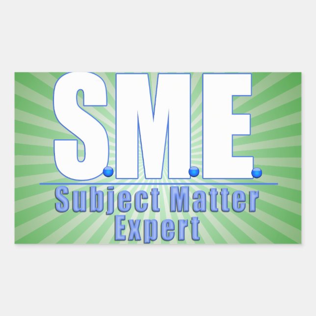 SME  LOGO SUBJECT MATTER EXPERT WHITE/BLUE RECTANGULAR STICKER (Front)