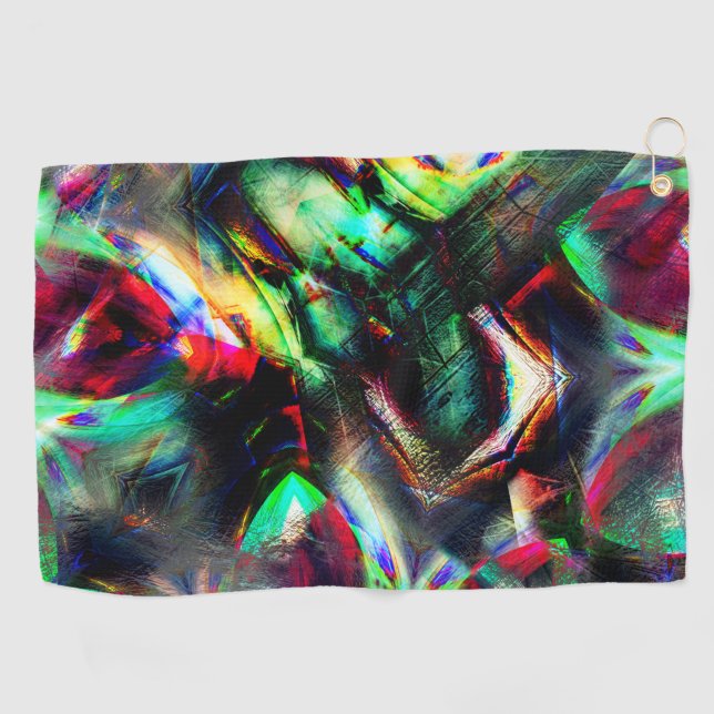 Smeared colourful scratched, red and green command golf towel (Horizontal)